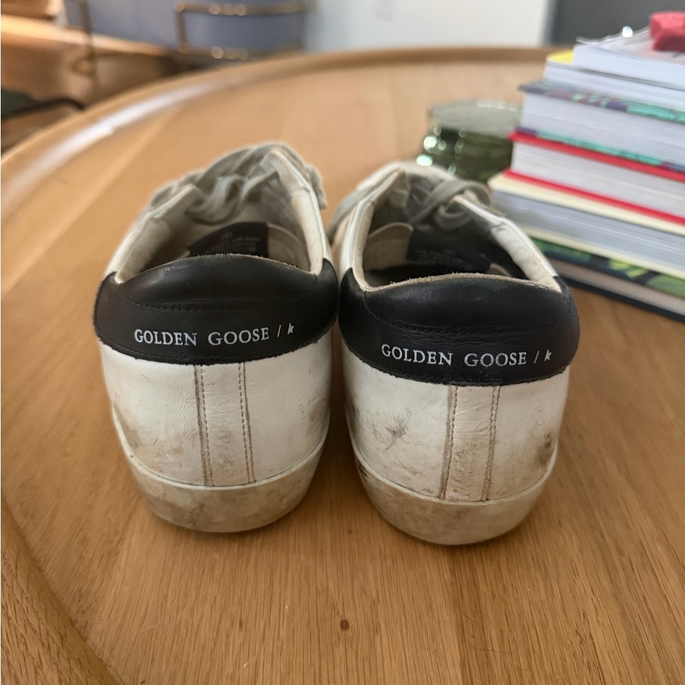 Golden Goose White Leather Superstar Sneakers with Black Heel - Picture 2 of 7